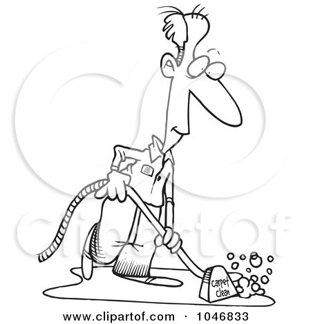 Royalty-Free (RF) Clip Art Illustration of a Cartoon Black And White Outline Design Of A Carpet Cleaner by toonaday
