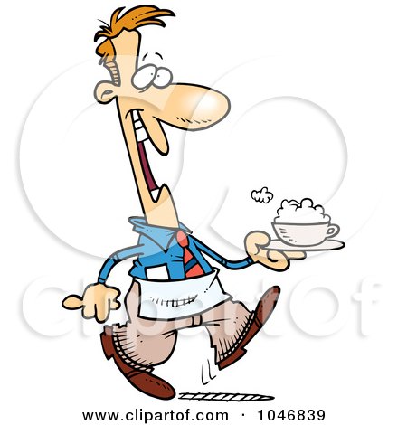 Royalty-Free (RF) Clip Art Illustration of a Cartoon Waiter Serving A Cappuccino by toonaday