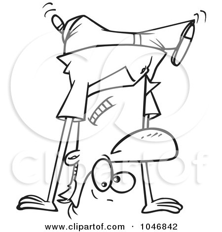 Royalty-Free (RF) Clip Art Illustration of a Cartoon Black And White Outline Design Of A Man Doing A Cartwheel by toonaday