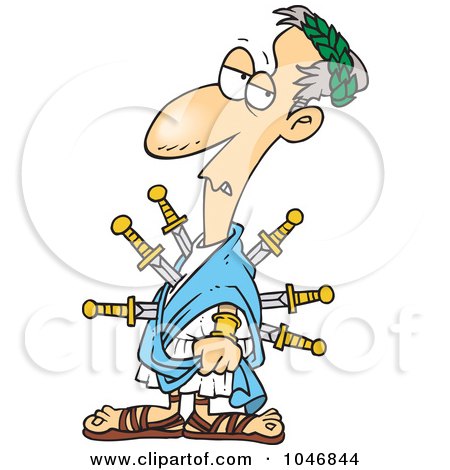 Royalty-Free (RF) Clip Art Illustration of a Cartoon Caesar Stabbed With Swords by toonaday