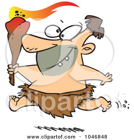Royalty-Free (RF) Clip Art Illustration of a Cartoon Caveman Running With A Torch by toonaday