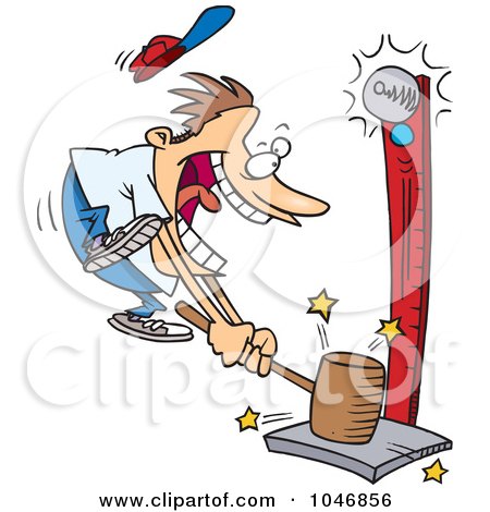Royalty-Free (RF) Clip Art Illustration of a Cartoon Carny Man Banging A Strong Hammer by toonaday