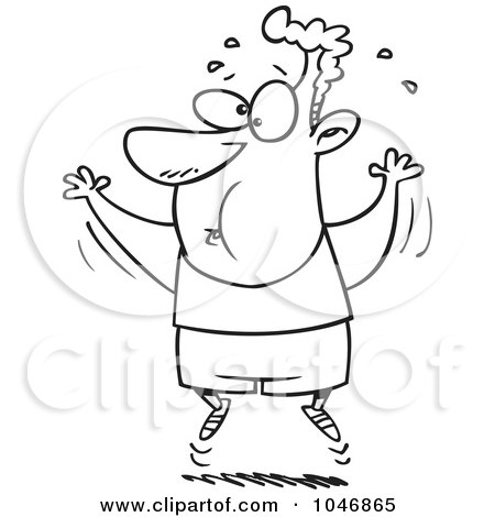 Royalty-Free (RF) Clip Art Illustration of a Cartoon Black And White Outline Design Of An Exercising Man by toonaday