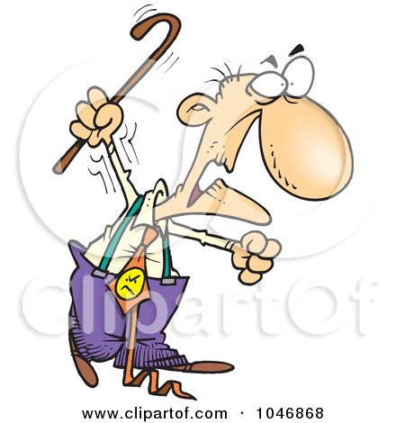 Royalty-Free (RF) Clip Art Illustration of a Cartoon Grumpy Old Man Waving His Cane by toonaday