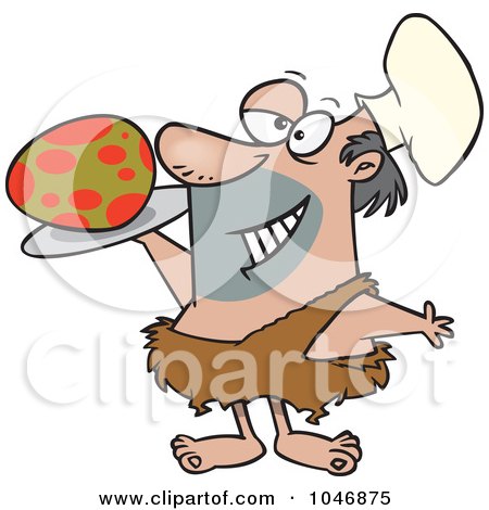Royalty-Free (RF) Clip Art Illustration of a Cartoon Caveman Chef Serving An Egg by toonaday