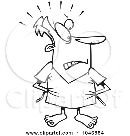 Royalty-Free (RF) Clip Art Illustration of a Cartoon Black And White Outline Design Of A Hospital Patient Trying To Cover Up His Rear by toonaday