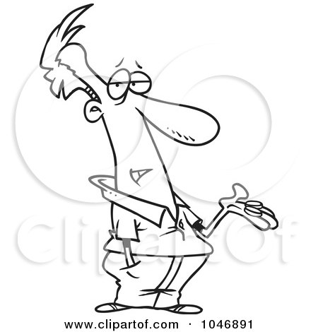 Royalty-Free (RF) Clip Art Illustration of a Cartoon Black And White Outline Design Of A Man Holding Out Change by toonaday