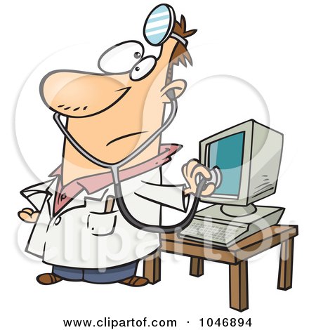 Royalty-Free (RF) Clip Art Illustration of a Cartoon Computer Doctor by toonaday