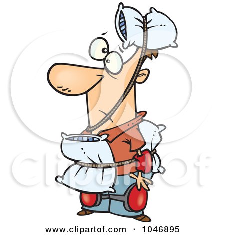 Royalty-Free (RF) Clip Art Illustration of a Cartoon Cautious Man Wearing Pillows by toonaday