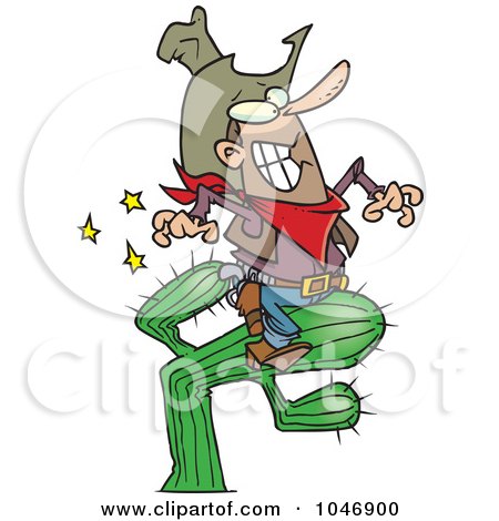 Royalty-Free (RF) Clip Art Illustration of a Cartoon Cowboy Riding A Cactus by toonaday