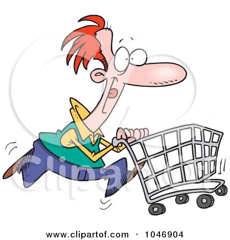 Royalty-Free (RF) Clip Art Illustration of a Cartoon Man Pushing A Shopping Cart by toonaday