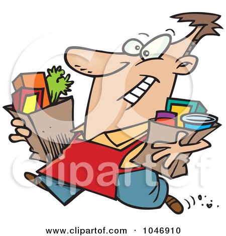 Royalty-Free (RF) Clip Art Illustration of a Cartoon Man Carrying Out Groceries by toonaday