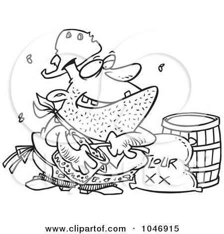 Royalty-Free (RF) Clip Art Illustration of a Cartoon Black And White Outline Design Of A Stinky Camp Cook by toonaday