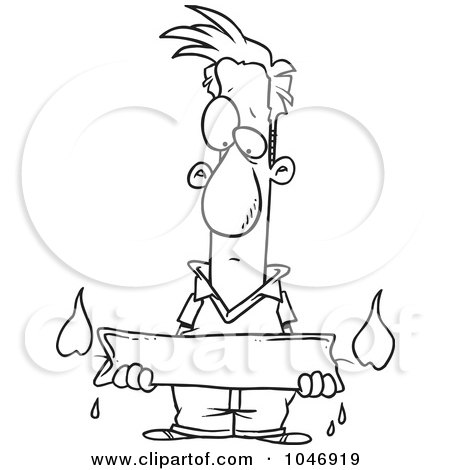 Royalty-Free (RF) Clip Art Illustration of a Cartoon Black And White Outline Design Of A Man Holding A Candle Burning At Both Ends by toonaday