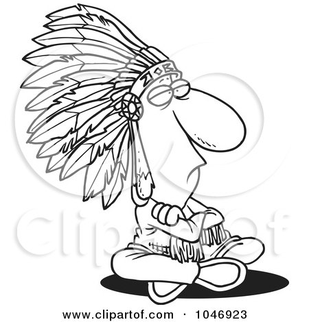 Royalty-Free (RF) Clip Art Illustration of a Cartoon Black And White Outline Design Of A Sitting Chief by toonaday