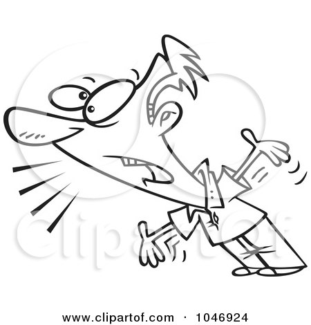 Royalty-Free (RF) Clip Art Illustration of a Cartoon Black And White Outline Design Of A Man Complaining by toonaday