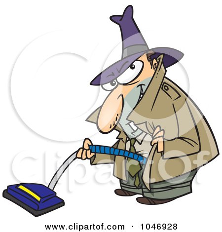 Royalty-Free (RF) Clip Art Illustration of a Cartoon Sneaky Man Using A Vacuum by toonaday