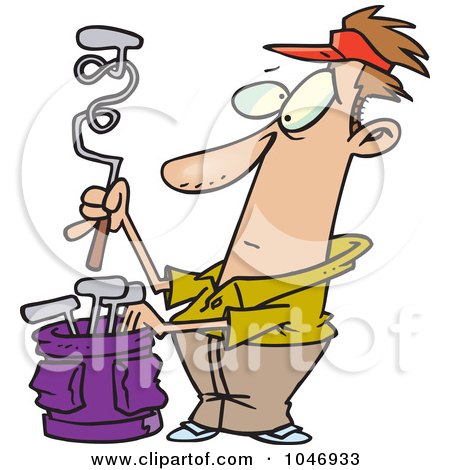 Royalty-Free (RF) Clip Art Illustration of a Cartoon Golfer With A Twisted Club by toonaday