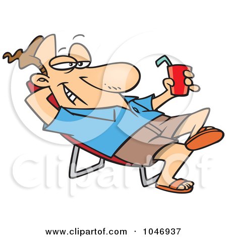 Royalty-Free (RF) Clip Art Illustration of a Cartoon Man Lounging And Holding A Cold Drink by toonaday
