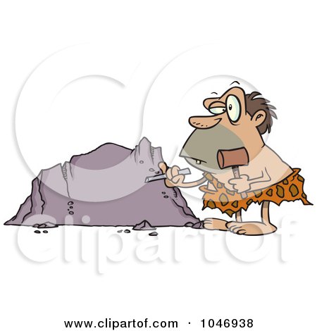 Royalty-Free (RF) Clip Art Illustration of a Cartoon Caveman Chiseling A Boulder by toonaday