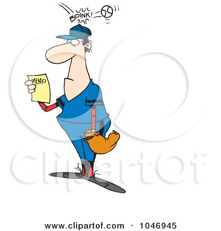 Royalty-Free (RF) Clip Art Illustration of a Cartoon Baseball Hitting A Player On The Head As He Reads A Memo by toonaday