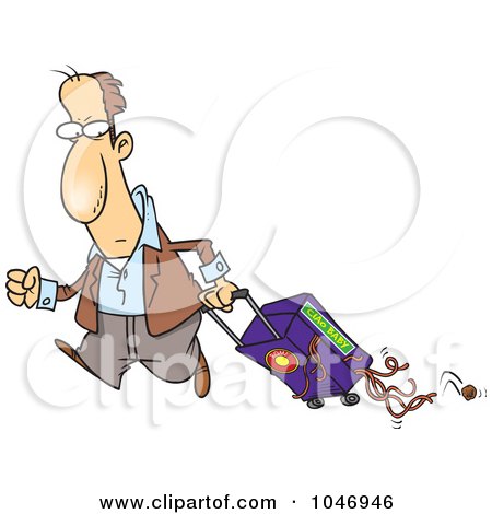 Royalty-Free (RF) Clip Art Illustration of a Cartoon Man Hauling Spaghetti In His Suitcase by toonaday