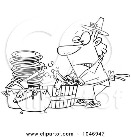 washing dishes clipart black and white