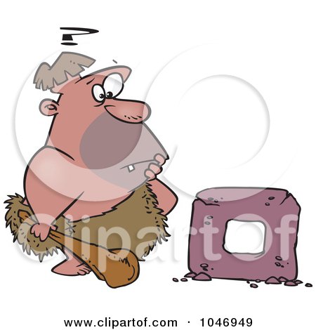 Royalty-Free (RF) Clip Art Illustration of a Cartoon Caveman Trying To Create A Wheel by toonaday