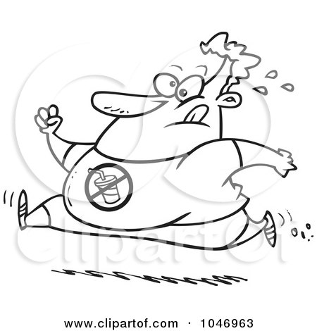Royalty-Free (RF) Clip Art Illustration of a Cartoon Black And White Outline Design Of A Chubby Man Running by toonaday