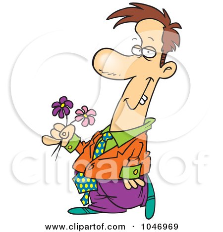 Royalty-Free (RF) Clip Art Illustration of a Cartoon Clashing Man Carrying Flowers by toonaday