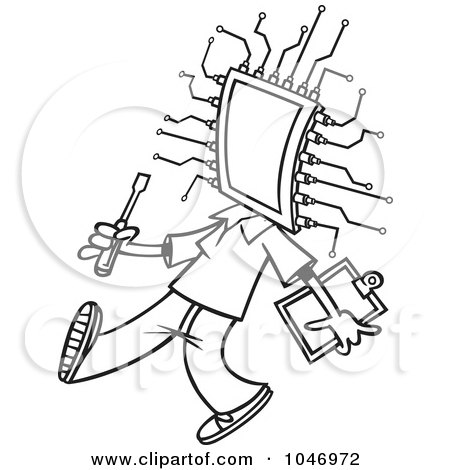 Royalty-Free (RF) Clip Art Illustration of a Cartoon Black And White Outline Design Of A Chip Head by toonaday