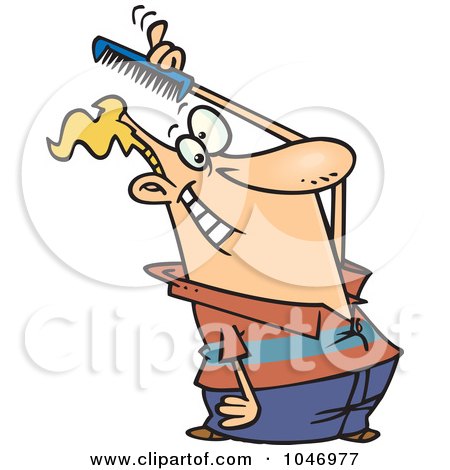 Royalty-Free (RF) Clip Art Illustration of a Cartoon Man Combing His Hair by toonaday