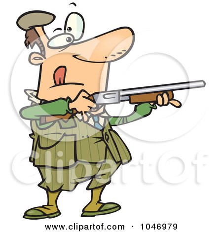 Royalty-Free (RF) Clip Art Illustration of a Cartoon Man Shooting Clay Pigeons by toonaday