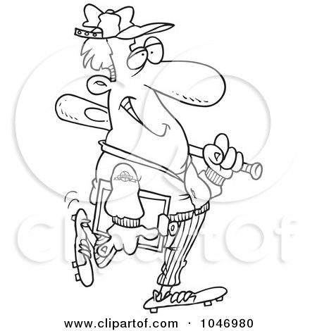 Royalty-Free (RF) Clip Art Illustration of a Cartoon Black And White Outline Design Of A Baseball Coach by toonaday