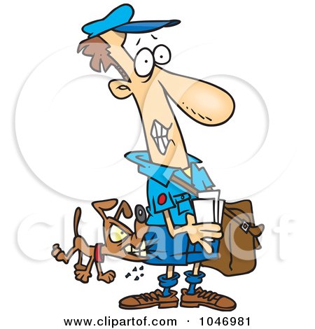 Royalty-Free (RF) Clip Art Illustration of a Cartoon Dog Biting A Mail Man by toonaday