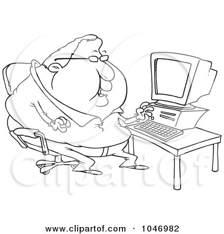 Royalty-Free (RF) Clip Art Illustration of a Cartoon Black And White Outline Design Of A Fat Computer Potato Man by toonaday