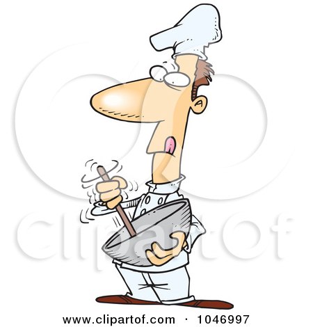 Royalty-Free (RF) Clip Art Illustration of a Cartoon Chef Using A Mixing Bowl by toonaday