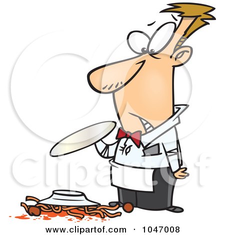 Royalty-Free (RF) Clip Art Illustration of a Cartoon Waiter Dropping Spaghetti by toonaday