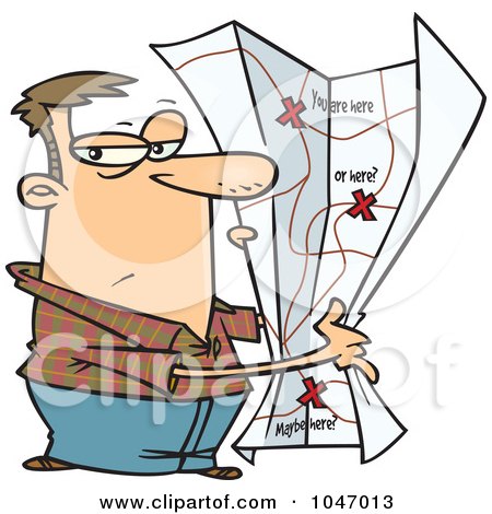 Royalty-Free (RF) Clip Art Illustration of a Cartoon Man With A Big Map by toonaday