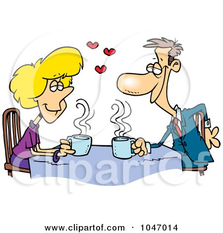 Royalty-Free (RF) Clip Art Illustration of Cartoon Coffee Lovers On A Date by toonaday