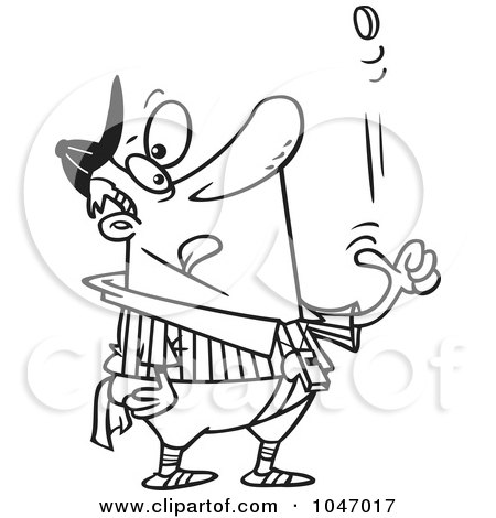 Royalty-Free (RF) Clip Art Illustration of a Cartoon Black And White Outline Design Of A Coach Tossing A Coin by toonaday