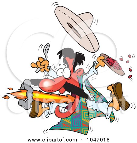 Royalty-Free (RF) Clip Art Illustration of a Cartoon Mexican Man Eating Spicy Food by toonaday