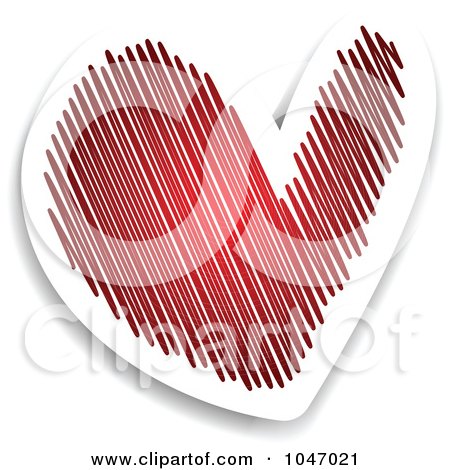 Royalty-Free (RF) Clip Art Illustration of a Red And White Scribble Heart Sticker With A Shadow by KJ Pargeter