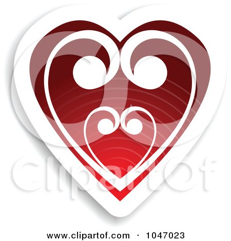 Royalty-Free (RF) Clip Art Illustration of a Red And White Swirl Heart Sticker With A Shadow by KJ Pargeter