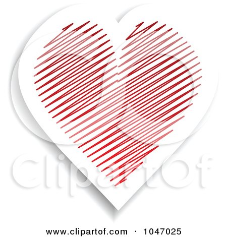 Royalty-Free (RF) Clip Art Illustration of a White Heart With Red Scribbles Sticker With A Shadow by KJ Pargeter