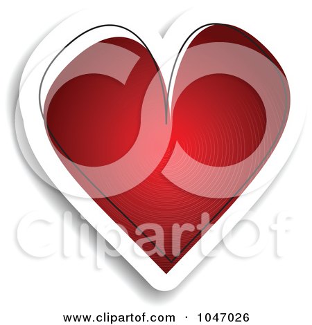Royalty-Free (RF) Clip Art Illustration of a Red And White Sketched Heart Sticker With A Shadow by KJ Pargeter