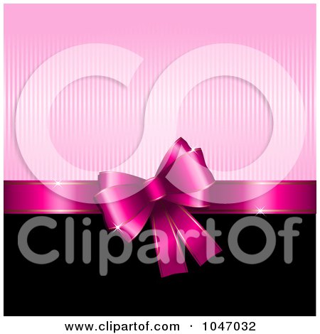Royalty-Free (RF) Clip Art Illustration of a Pink Ribbon And Bow On A Pink Stripe And Black Background by KJ Pargeter