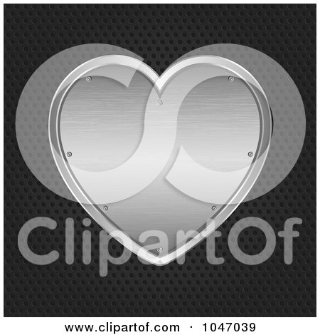 Royalty-Free (RF) Clip Art Illustration of a Brushed Metal Heart Over A Grid Background by KJ Pargeter
