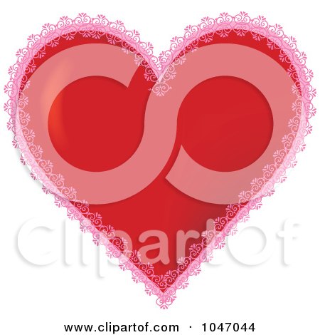 Royalty-Free (RF) Clip Art Illustration of a Red 3d Valentine Heart With Pink Lace by Maria Bell
