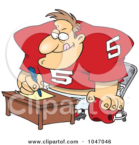 Royalty-Free (RF) Clip Art Illustration of a Cartoon Football Player Signing A Contract by toonaday